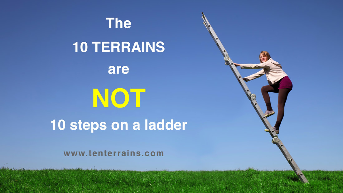 The Ten Terrains are not 10 different levels, they are 10 different filters on the ONE Consciousness.
